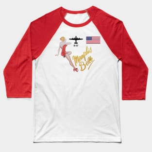 Memphis Belle WW2 Bomber Nose Art B-17 Flying Fortress American Flag Baseball T-Shirt